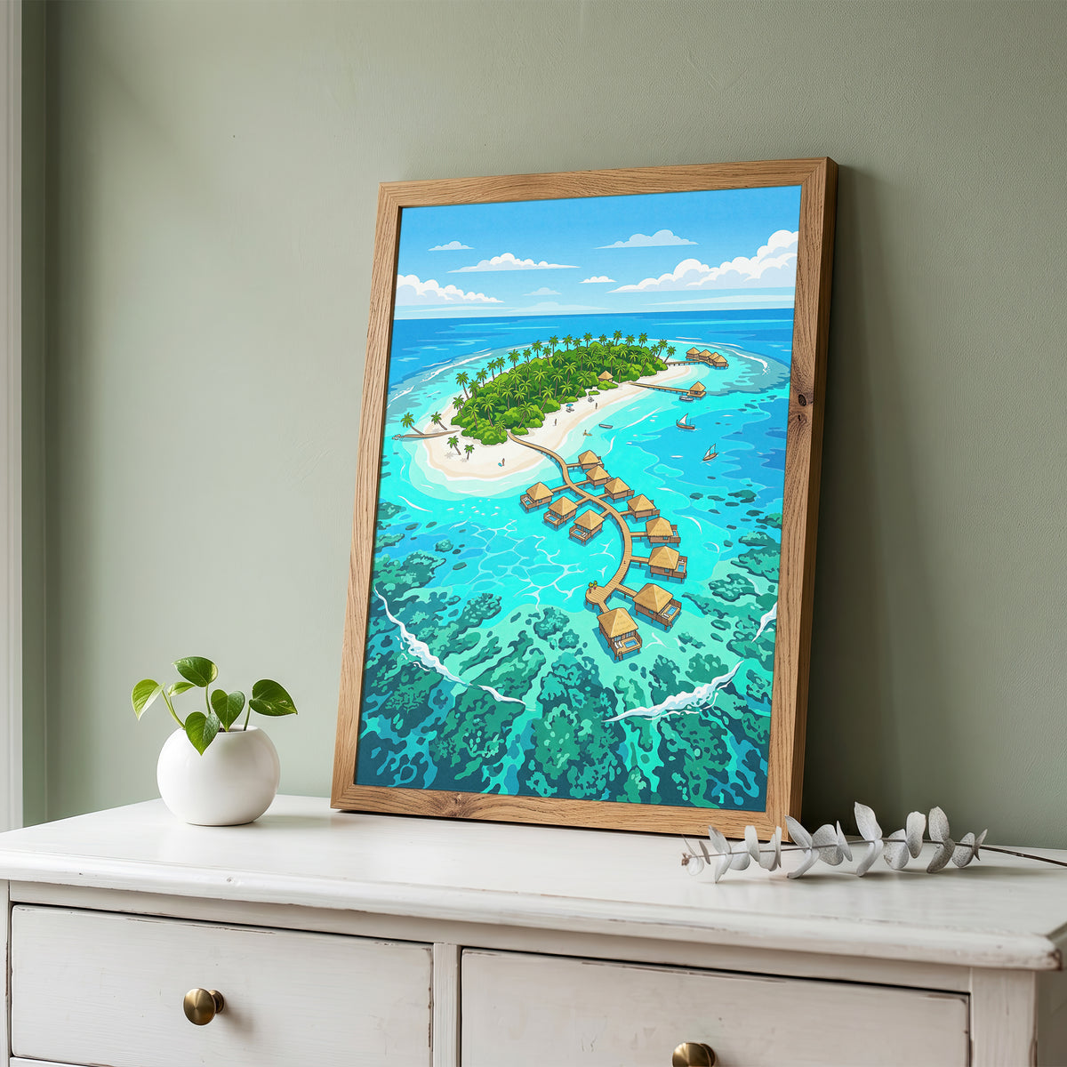 Maldives Overwater Bungalows Poster - Tropical Island Wall Art