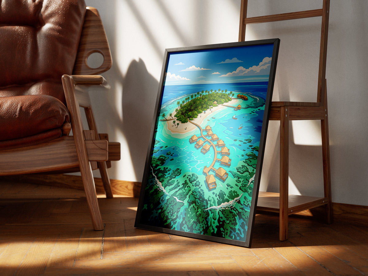 Maldives Overwater Bungalows Poster - Tropical Island Wall Art