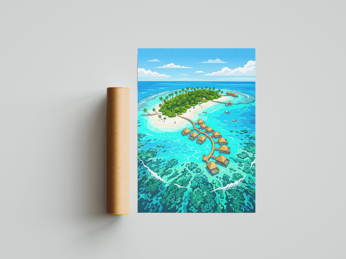 Maldives Overwater Bungalows Poster - Tropical Island Wall Art