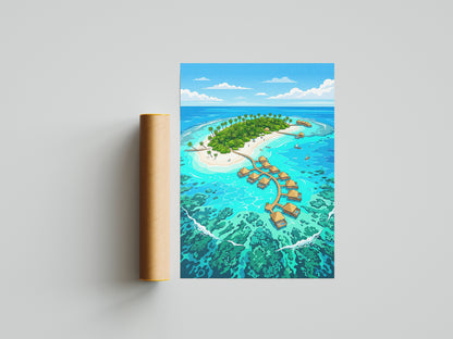 Maldives Overwater Bungalows Poster - Tropical Island Wall Art