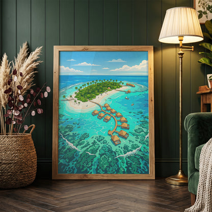 Maldives Overwater Bungalows Poster - Tropical Island Wall Art