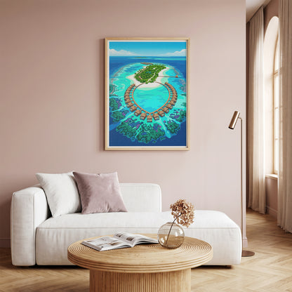 Maldives Aerial Atoll Travel Poster - Turquoise Coral Reef Art