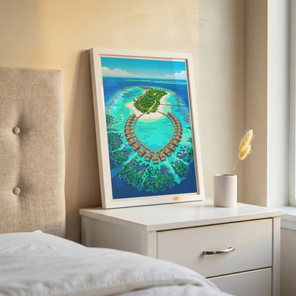 Maldives Aerial Atoll Travel Poster - Turquoise Coral Reef Art