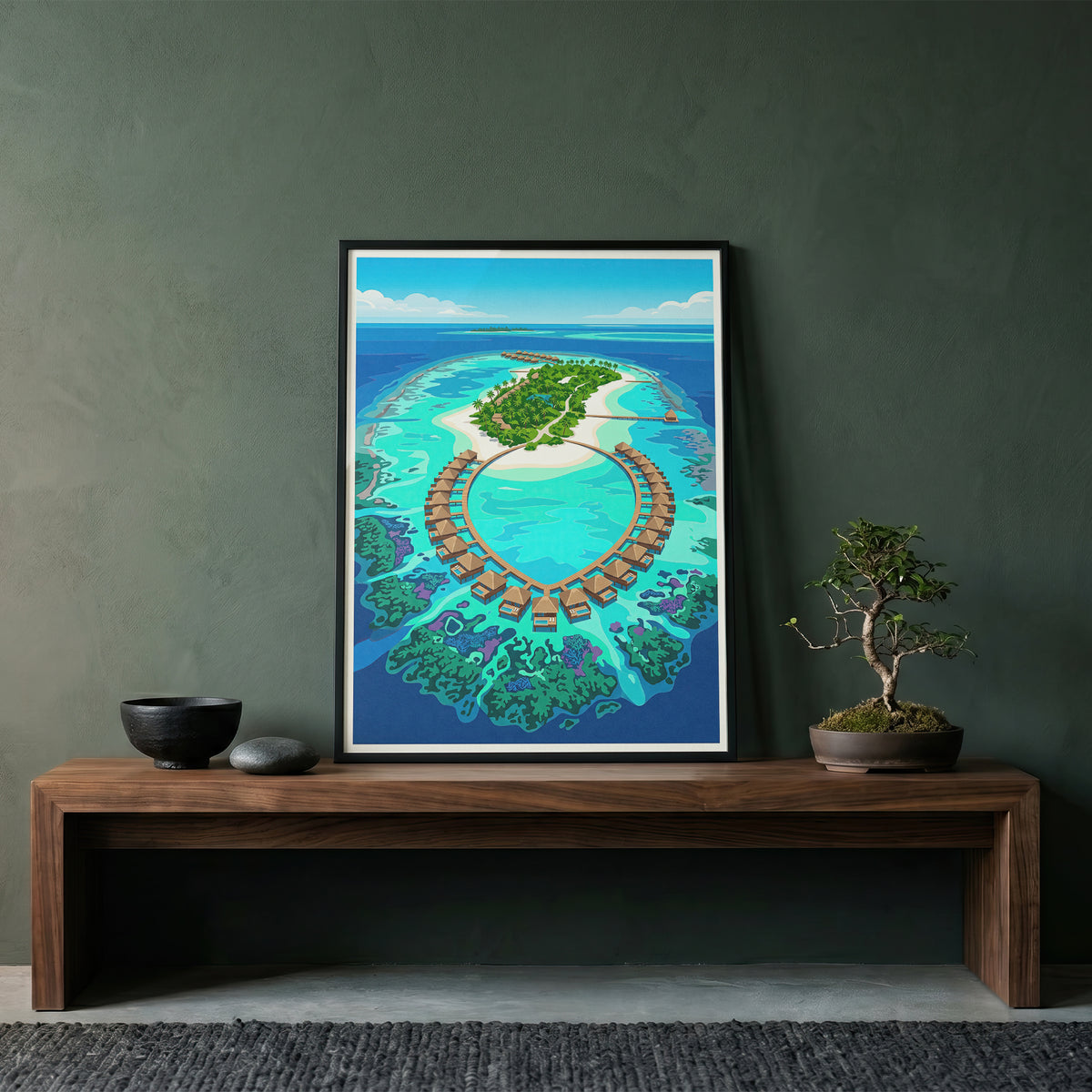 Maldives Aerial Atoll Travel Poster - Turquoise Coral Reef Art