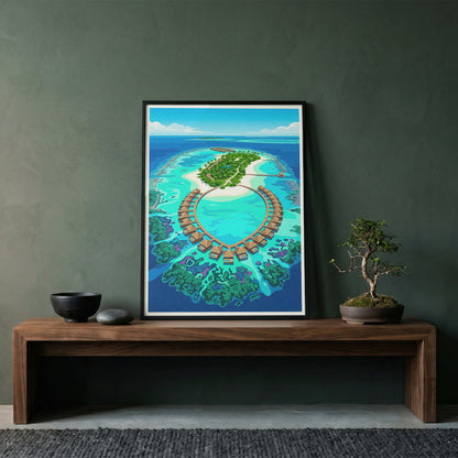 Maldives Aerial Atoll Travel Poster - Turquoise Coral Reef Art