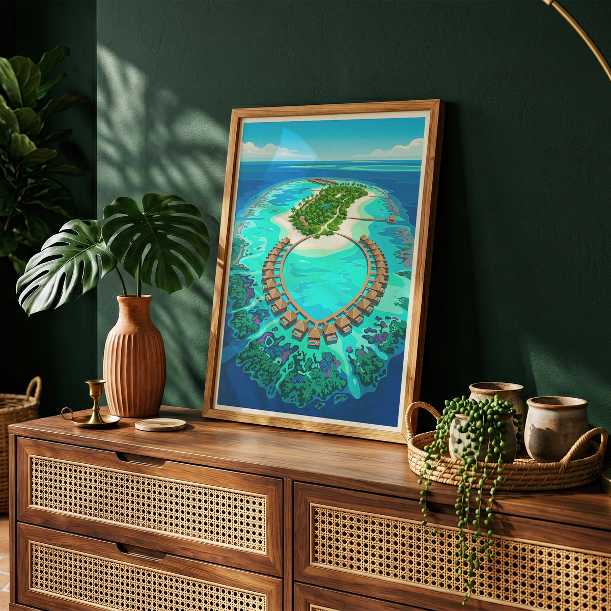 Maldives Aerial Atoll Travel Poster - Turquoise Coral Reef Art