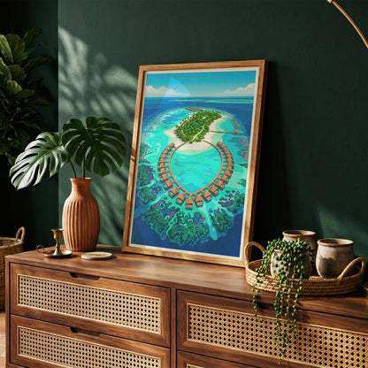 Maldives Aerial Atoll Travel Poster - Turquoise Coral Reef Art