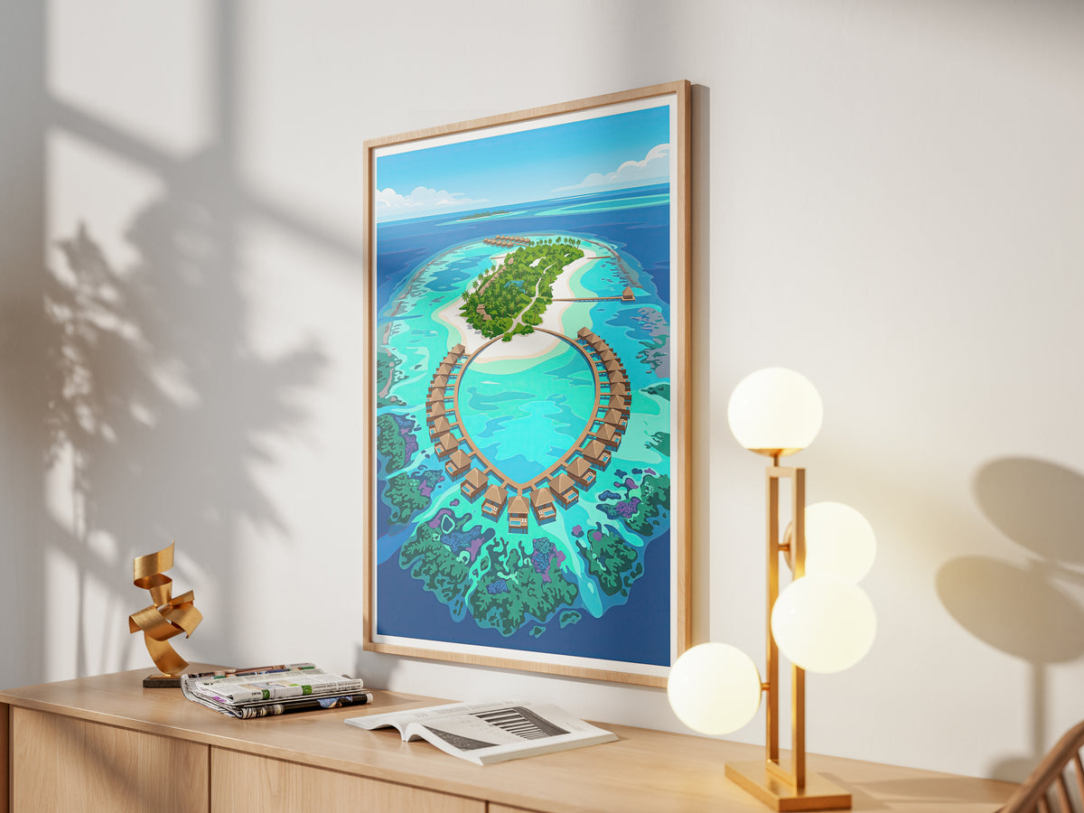 Maldives Aerial Atoll Travel Poster - Turquoise Coral Reef Art