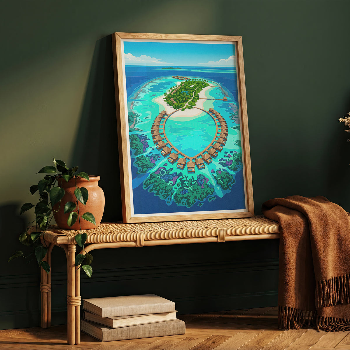 Maldives Aerial Atoll Travel Poster - Turquoise Coral Reef Art