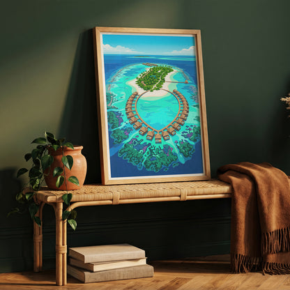 Maldives Aerial Atoll Travel Poster - Turquoise Coral Reef Art