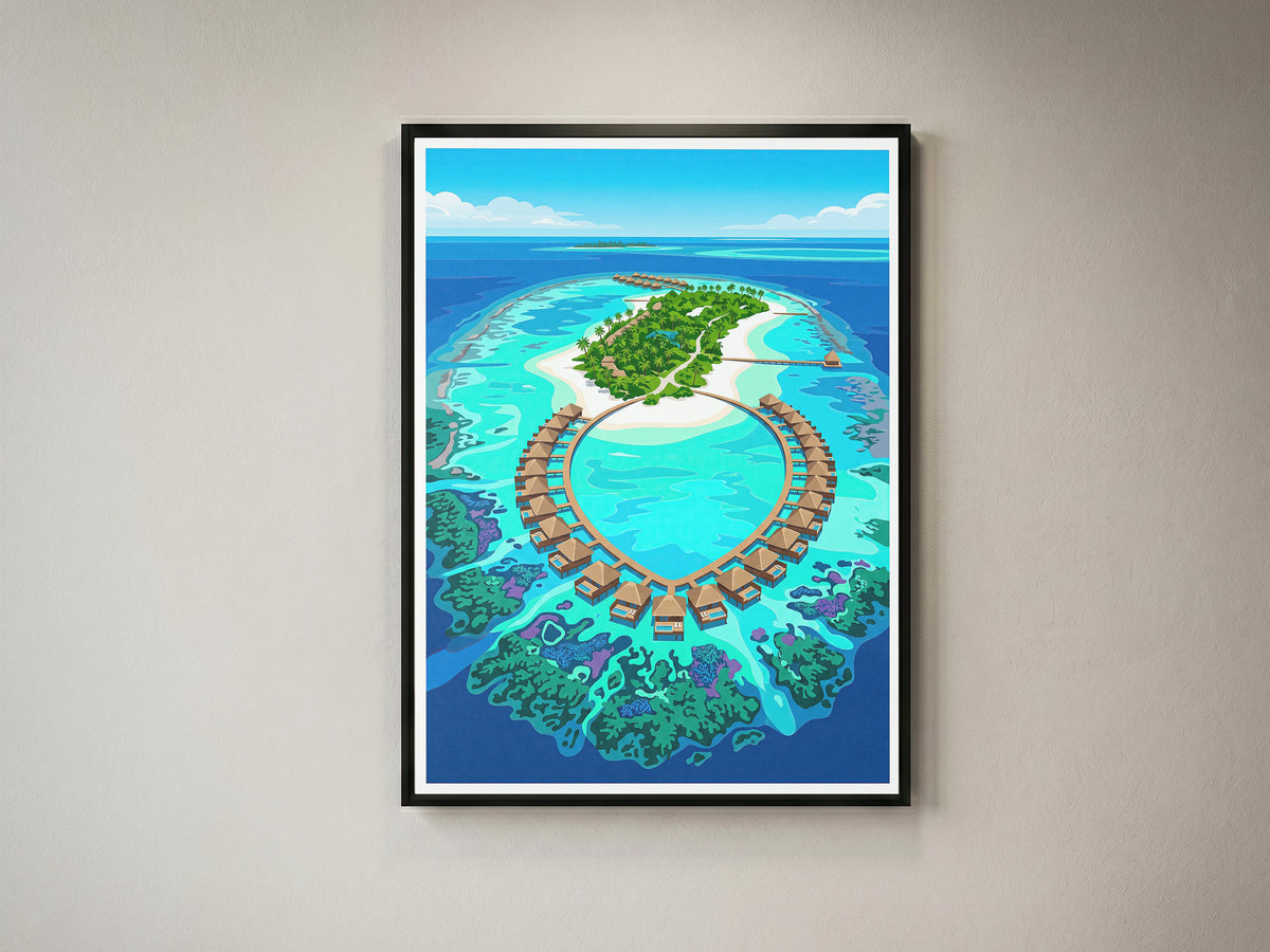 Maldives Aerial Atoll Travel Poster - Turquoise Coral Reef Art