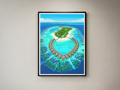 Maldives Aerial Atoll Travel Poster - Turquoise Coral Reef Art
