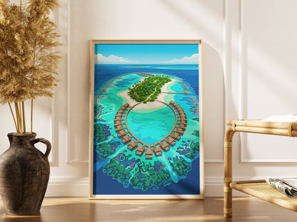 Maldives Aerial Atoll Travel Poster - Turquoise Coral Reef Art