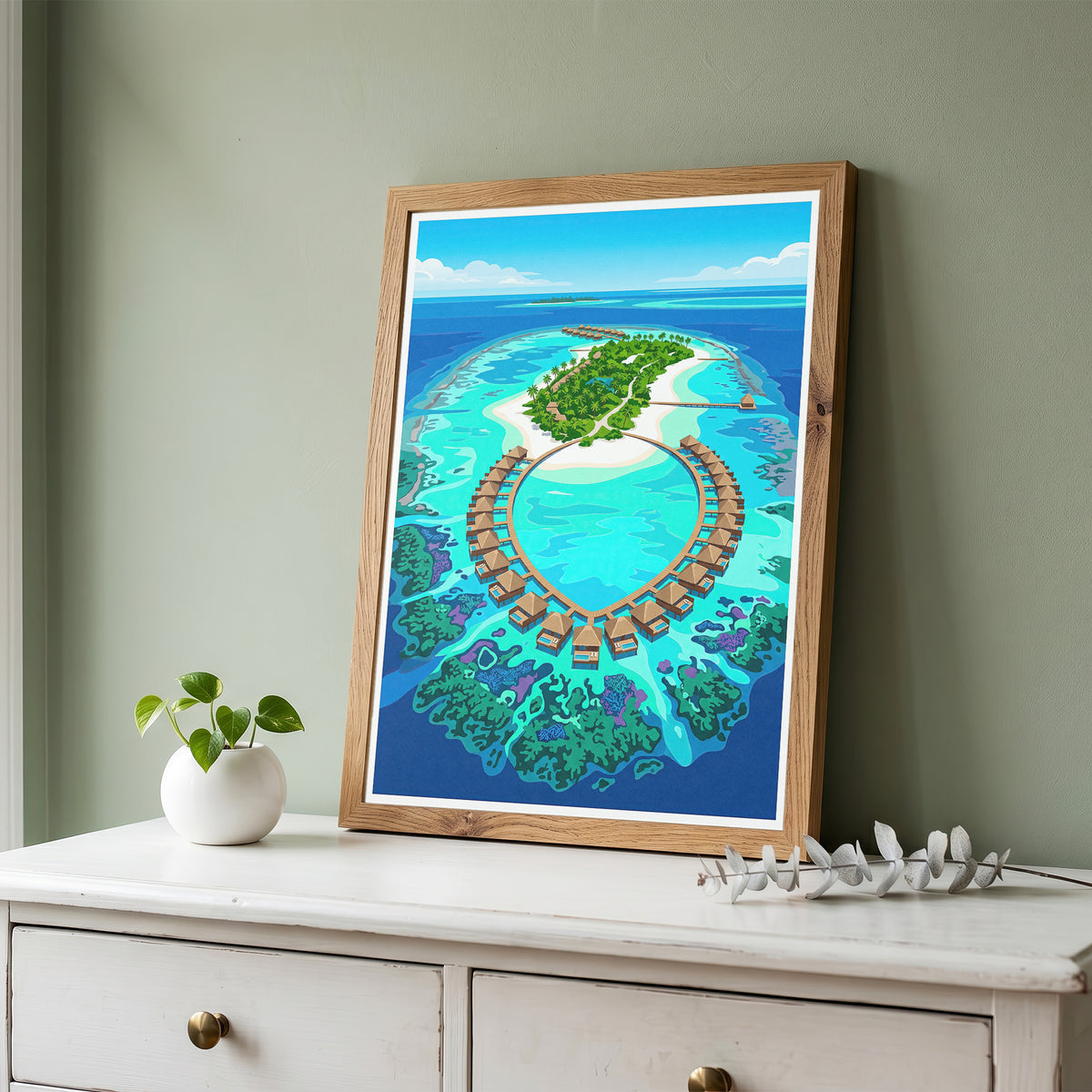 Maldives Aerial Atoll Travel Poster - Turquoise Coral Reef Art