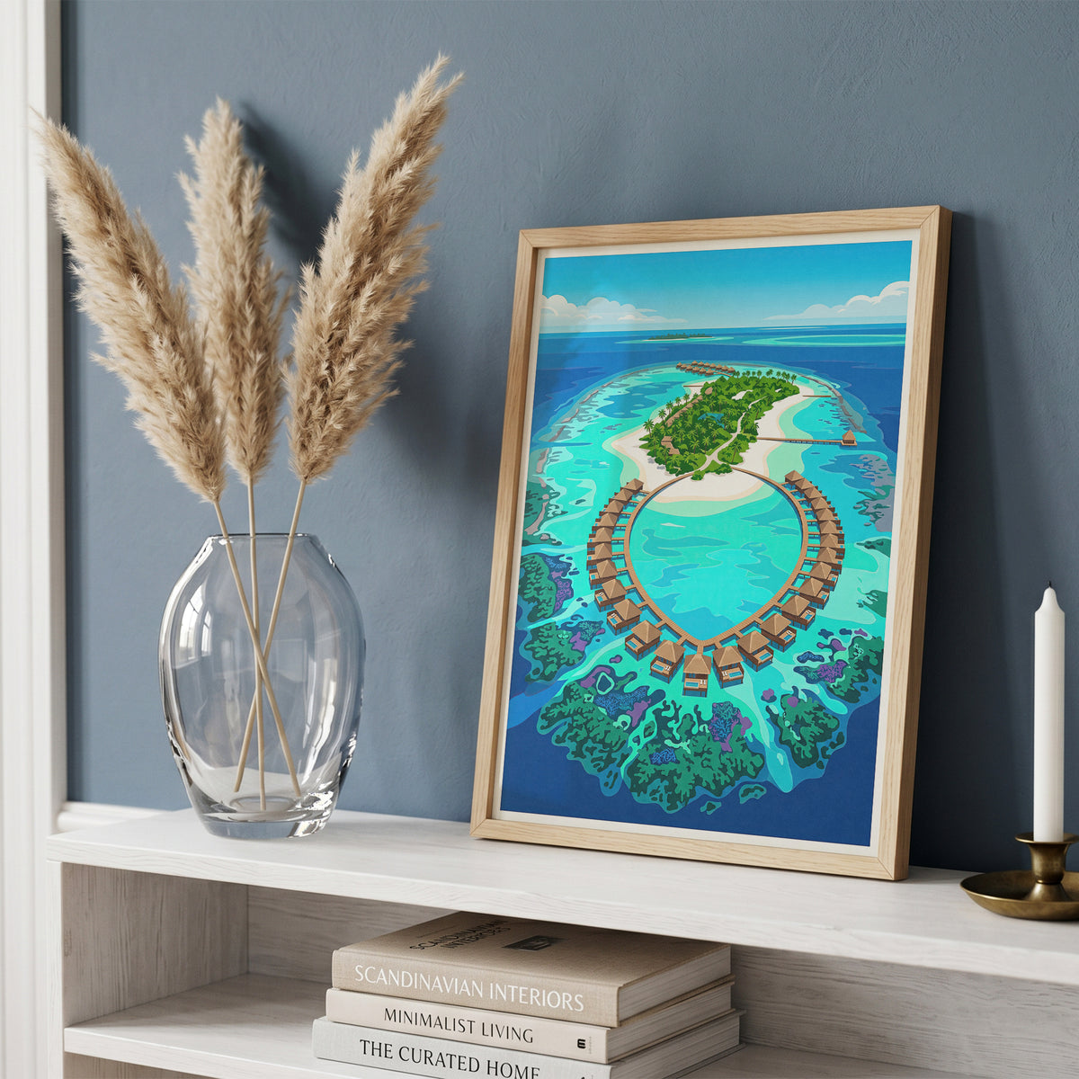 Maldives Aerial Atoll Travel Poster - Turquoise Coral Reef Art