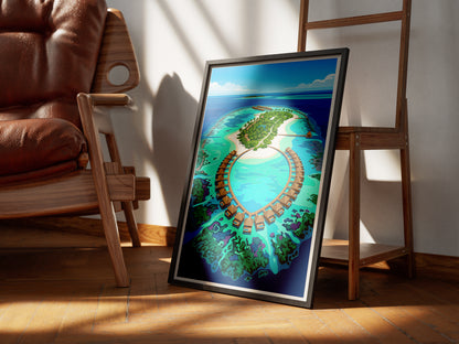 Maldives Aerial Atoll Travel Poster - Turquoise Coral Reef Art