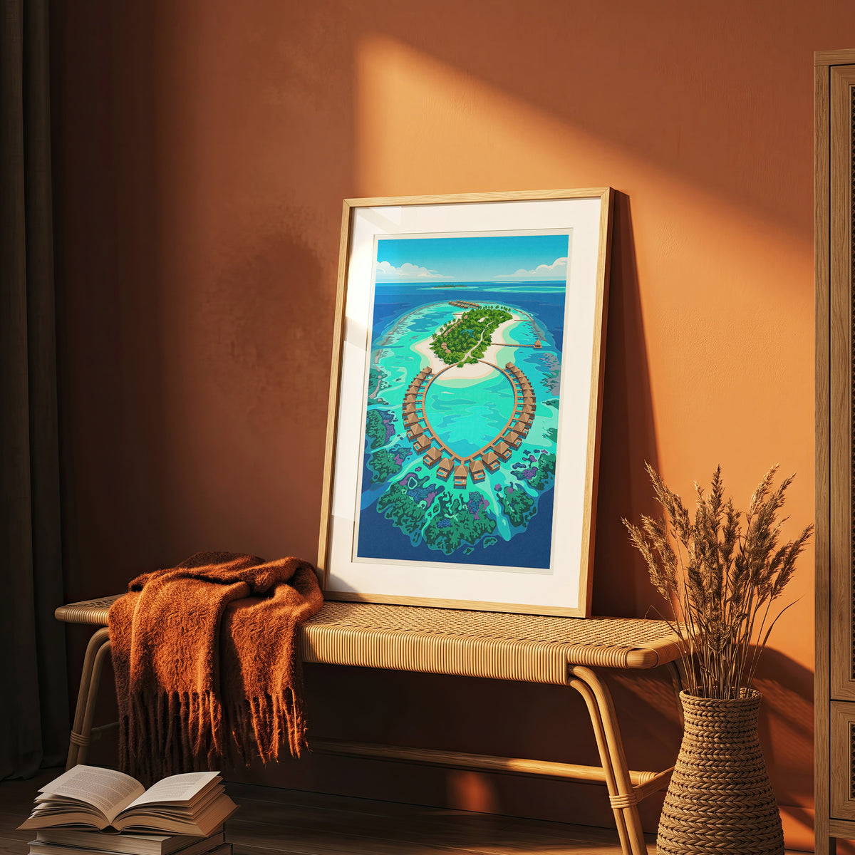 Maldives Aerial Atoll Travel Poster - Turquoise Coral Reef Art