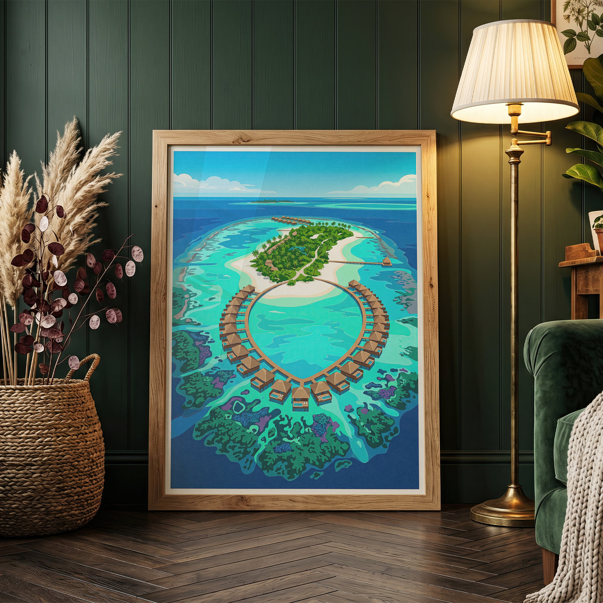 Maldives Aerial Atoll Travel Poster - Turquoise Coral Reef Art
