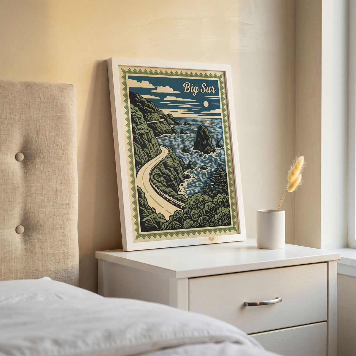 Big Sur California Vintage Travel Poster Linocut Wall Art Print
