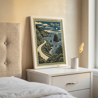 Big Sur California Vintage Travel Poster Linocut Wall Art Print