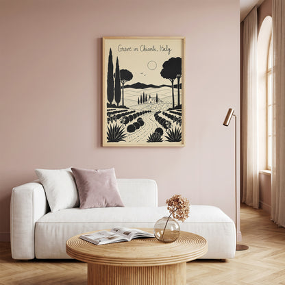 Greve in Chianti Italy Vintage Line Art Travel Wall Art Print