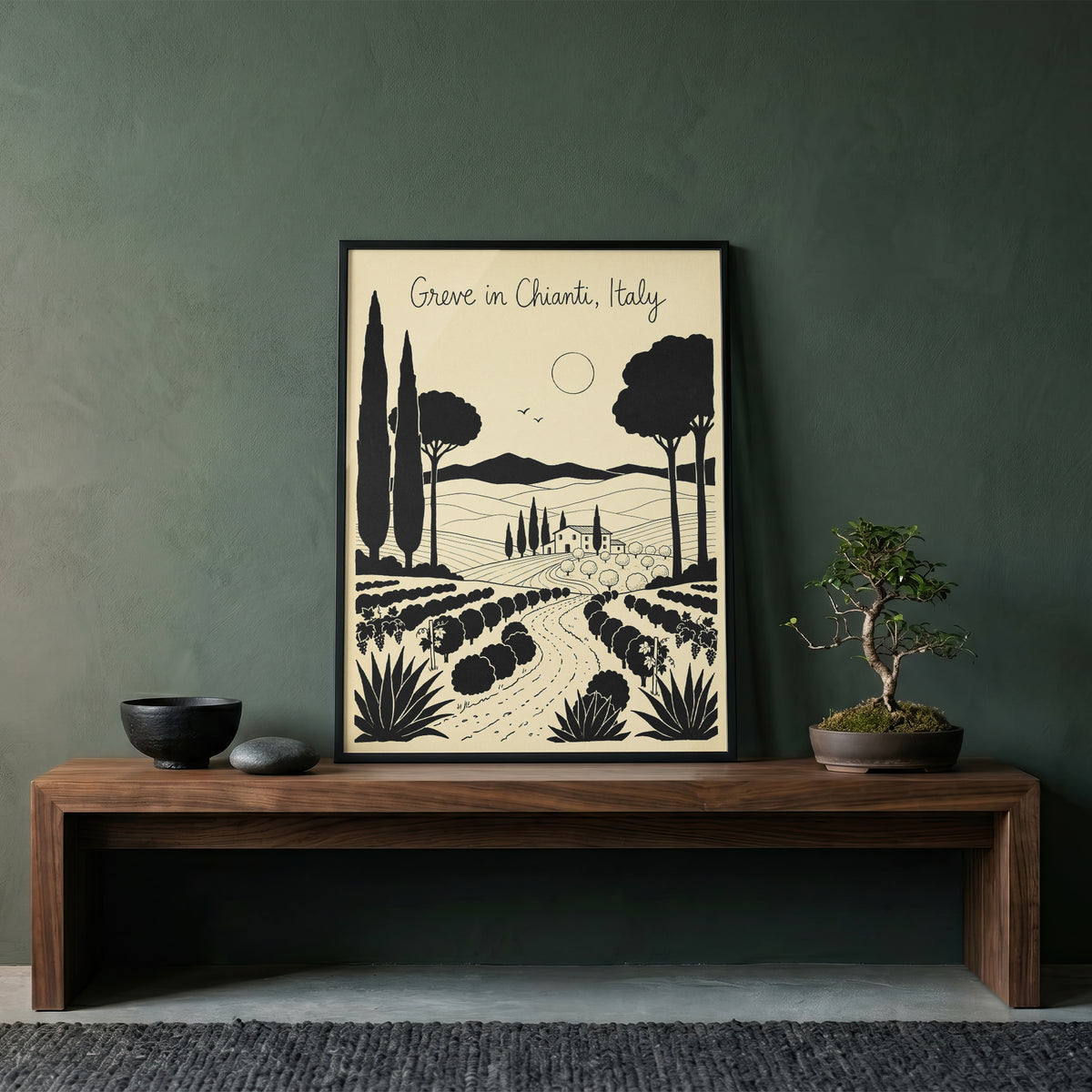 Greve in Chianti Italy Vintage Line Art Travel Wall Art Print