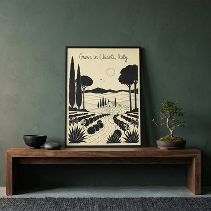 Greve in Chianti Italy Vintage Line Art Travel Wall Art Print
