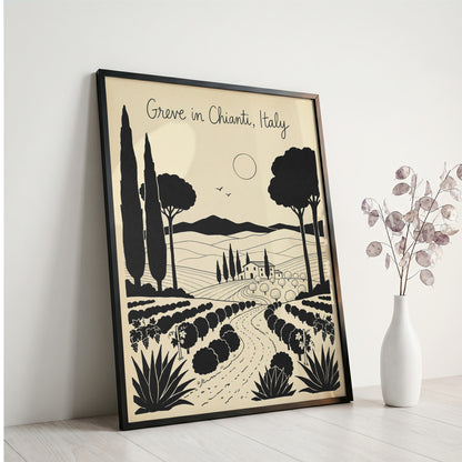Greve in Chianti Italy Vintage Line Art Travel Wall Art Print