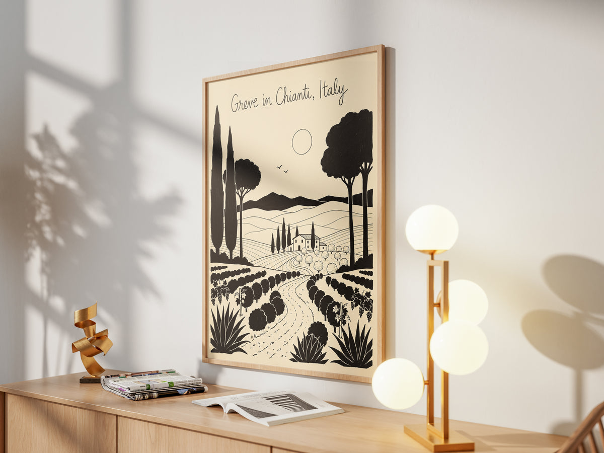 Greve in Chianti Italy Vintage Line Art Travel Wall Art Print