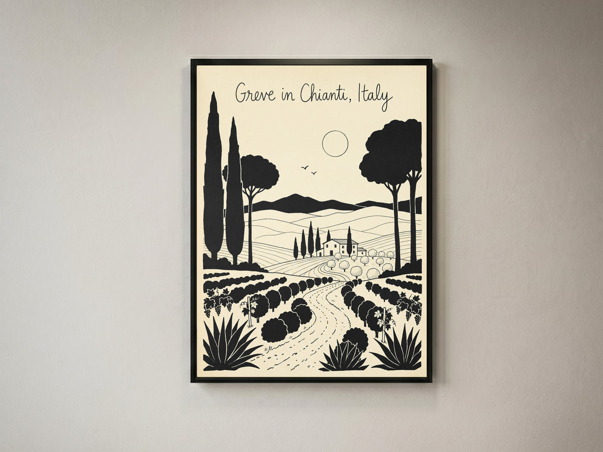 Greve in Chianti Italy Vintage Line Art Travel Wall Art Print