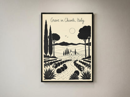 Greve in Chianti Italy Vintage Line Art Travel Wall Art Print