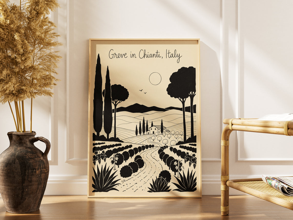 Greve in Chianti Italy Vintage Line Art Travel Wall Art Print