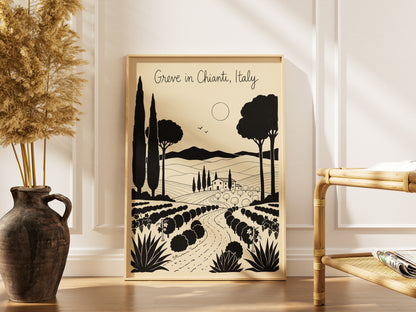 Greve in Chianti Italy Vintage Line Art Travel Wall Art Print