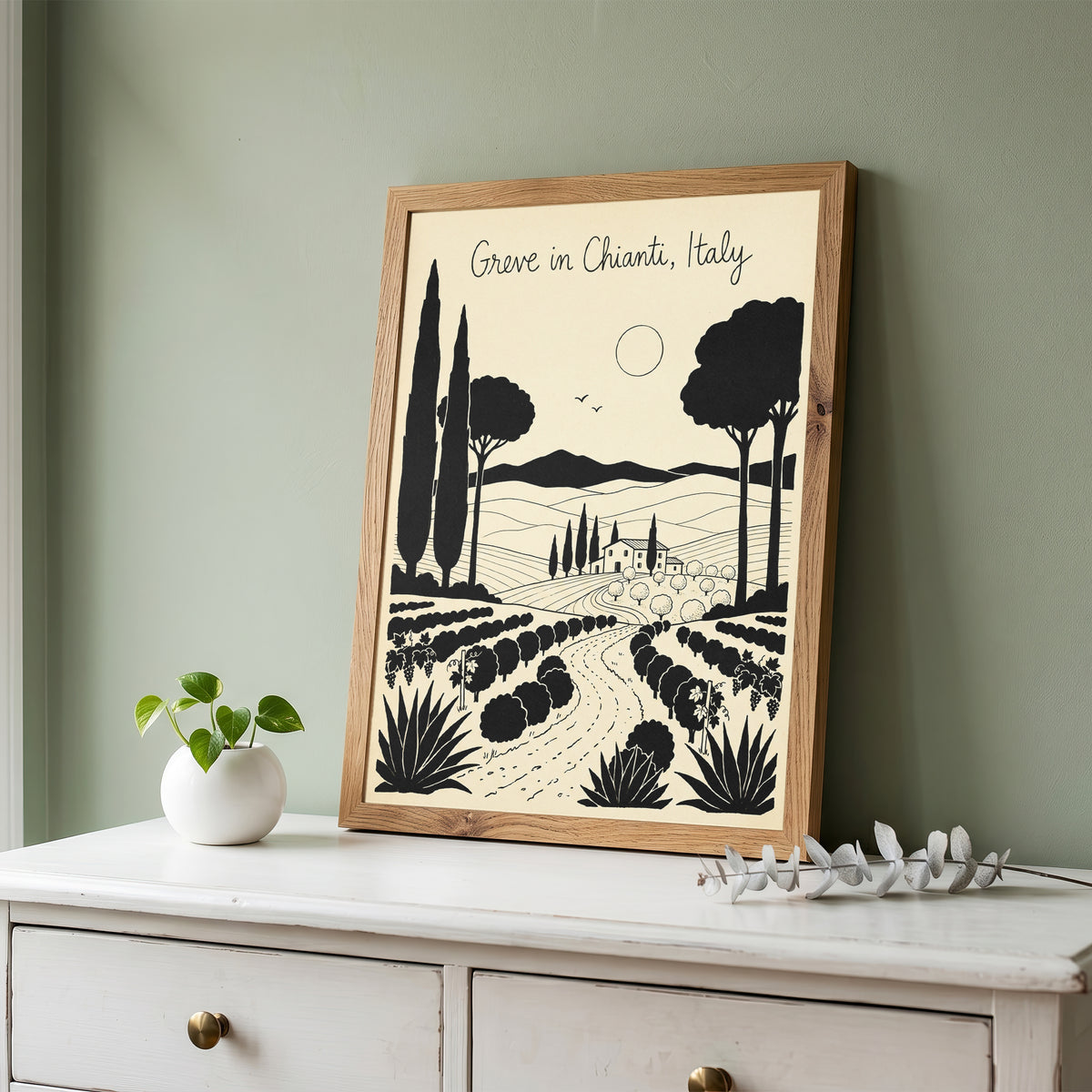 Greve in Chianti Italy Vintage Line Art Travel Wall Art Print