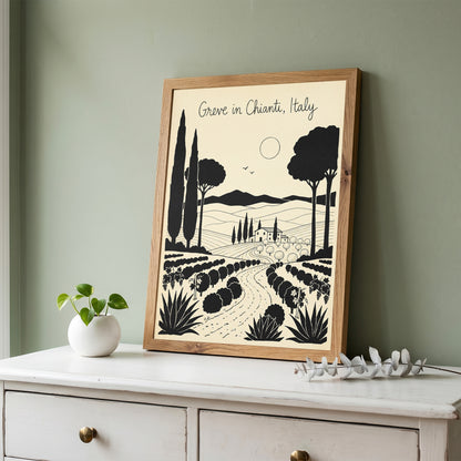 Greve in Chianti Italy Vintage Line Art Travel Wall Art Print