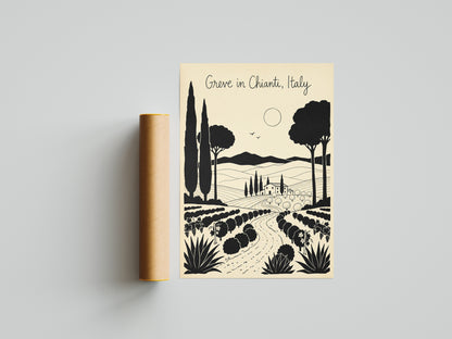 Greve in Chianti Italy Vintage Line Art Travel Wall Art Print