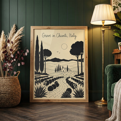 Greve in Chianti Italy Vintage Line Art Travel Wall Art Print