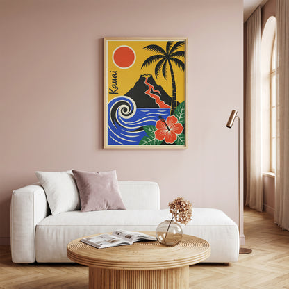 Kauai Hawaii Retro Travel Poster Mid Century Modern Wall Art Print