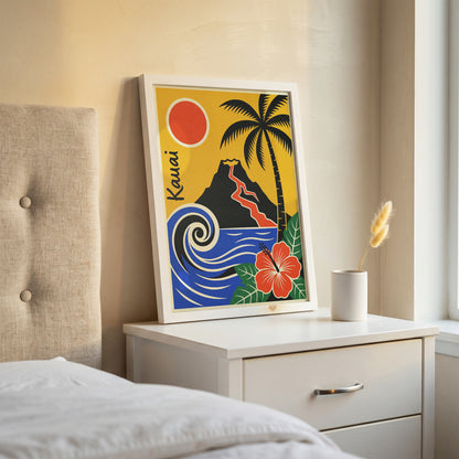 Kauai Hawaii Retro Travel Poster Mid Century Modern Wall Art Print