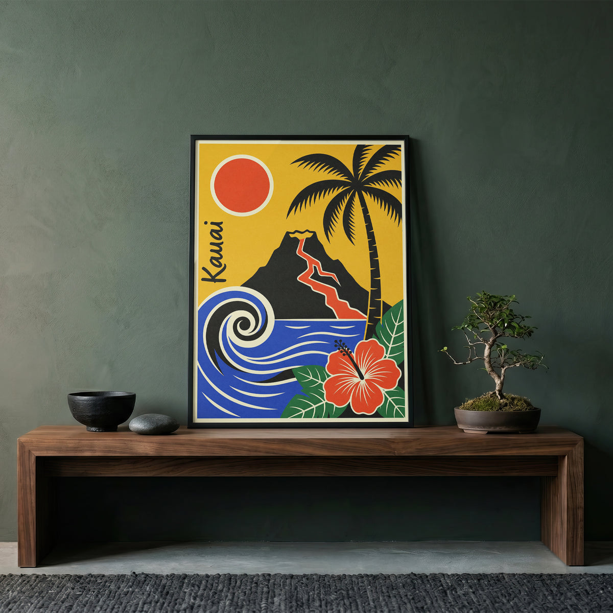 Kauai Hawaii Retro Travel Poster Mid Century Modern Wall Art Print
