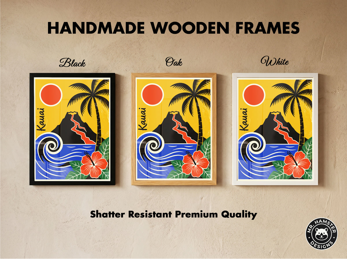 Kauai Hawaii Retro Travel Poster Mid Century Modern Wall Art Print