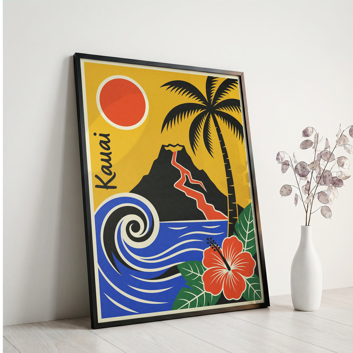 Kauai Hawaii Retro Travel Poster Mid Century Modern Wall Art Print
