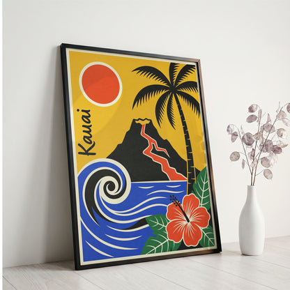 Kauai Hawaii Retro Travel Poster Mid Century Modern Wall Art Print