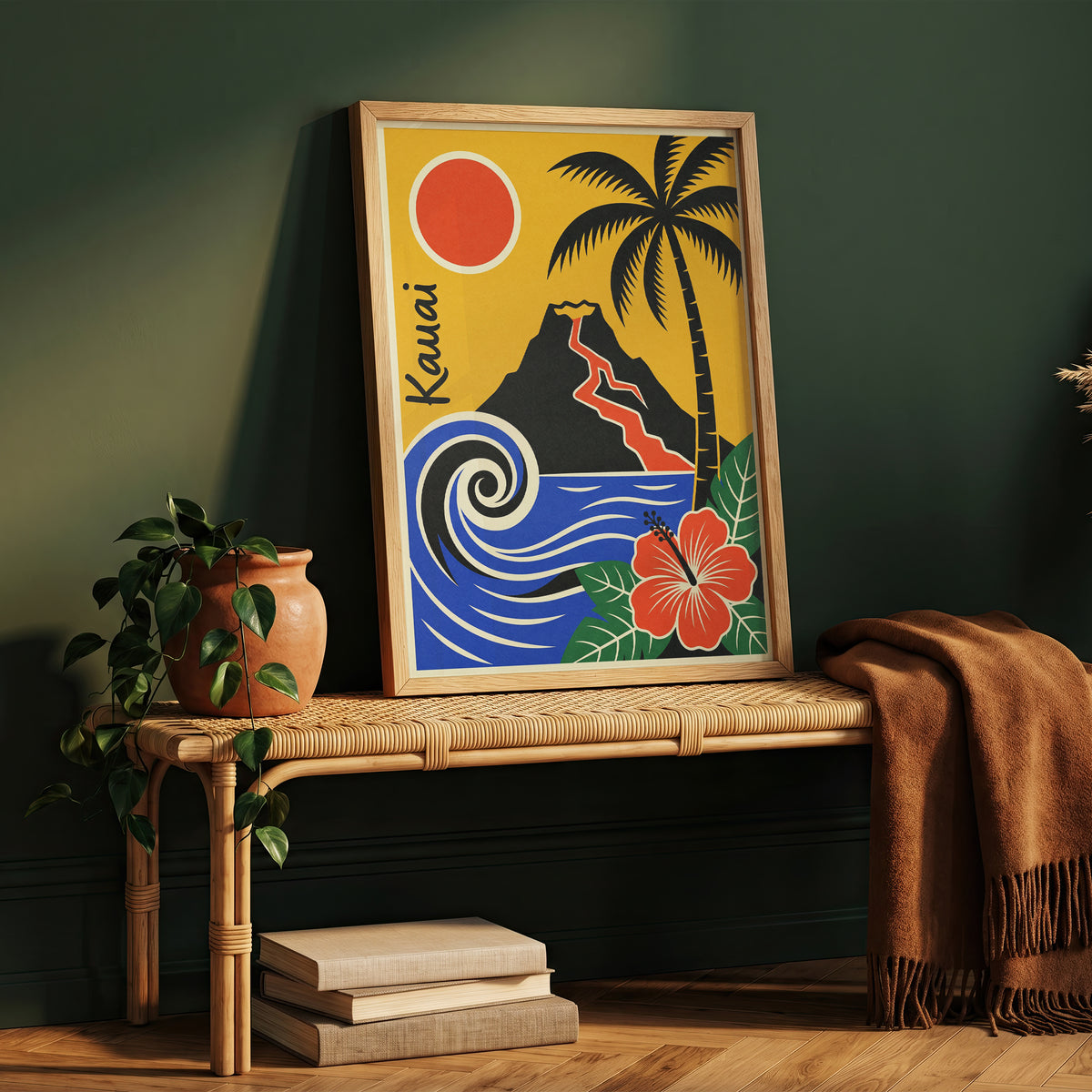Kauai Hawaii Retro Travel Poster Mid Century Modern Wall Art Print