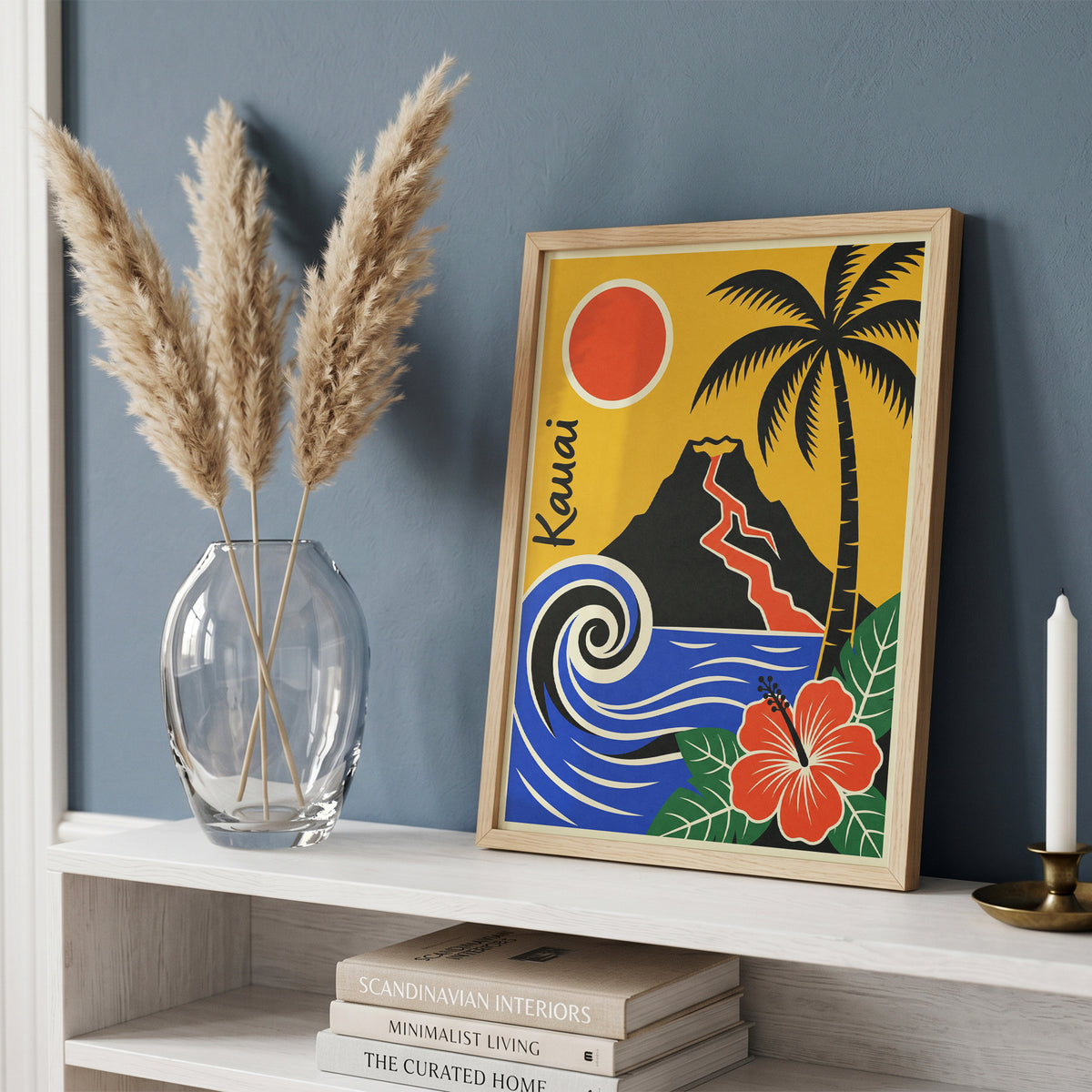 Kauai Hawaii Retro Travel Poster Mid Century Modern Wall Art Print