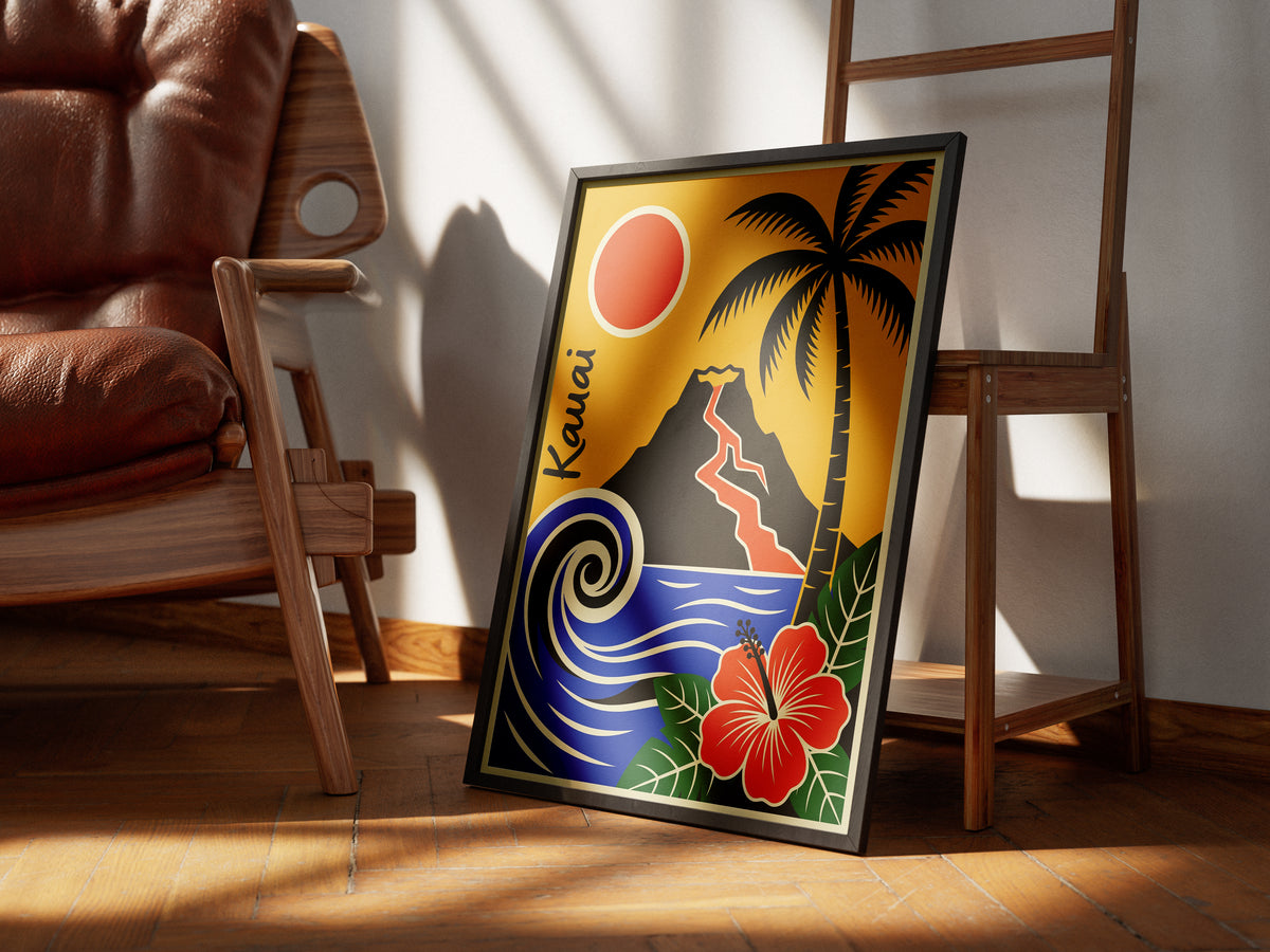 Kauai Hawaii Retro Travel Poster Mid Century Modern Wall Art Print