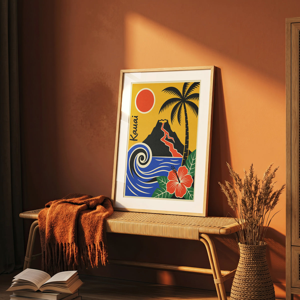 Kauai Hawaii Retro Travel Poster Mid Century Modern Wall Art Print