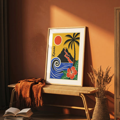 Kauai Hawaii Retro Travel Poster Mid Century Modern Wall Art Print