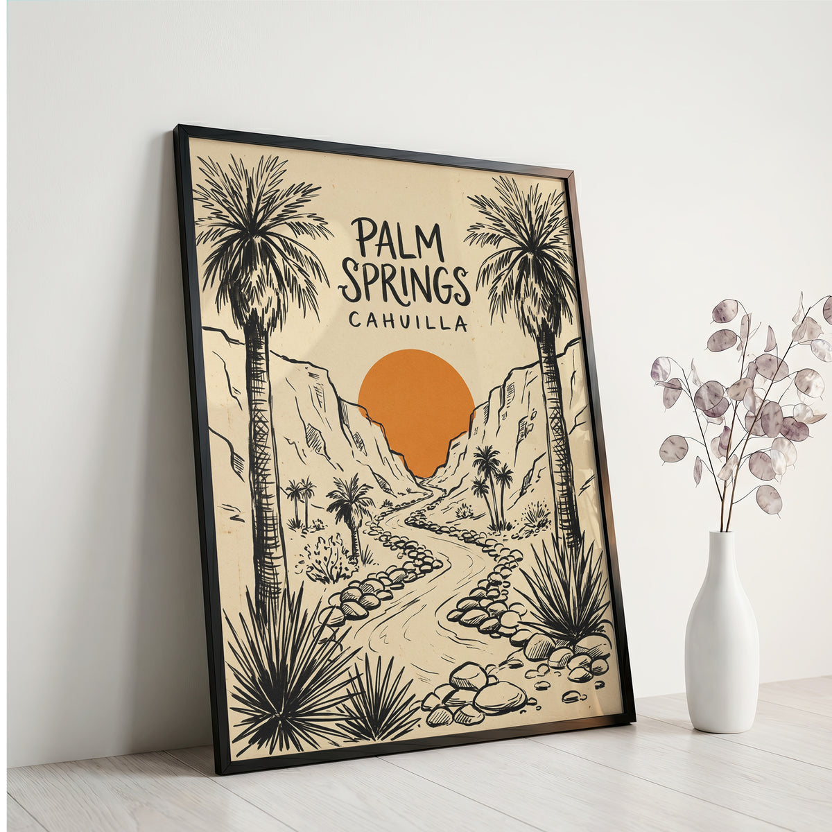 Palm Springs Cahuilla Retro Desert Sketch Travel Wall Art Print