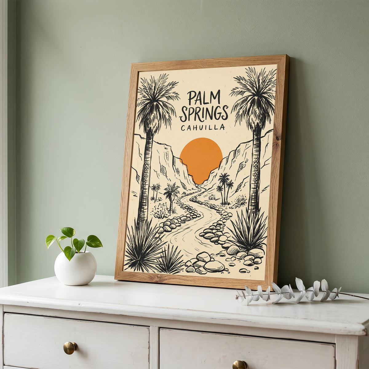 Palm Springs Cahuilla Retro Desert Sketch Travel Wall Art Print